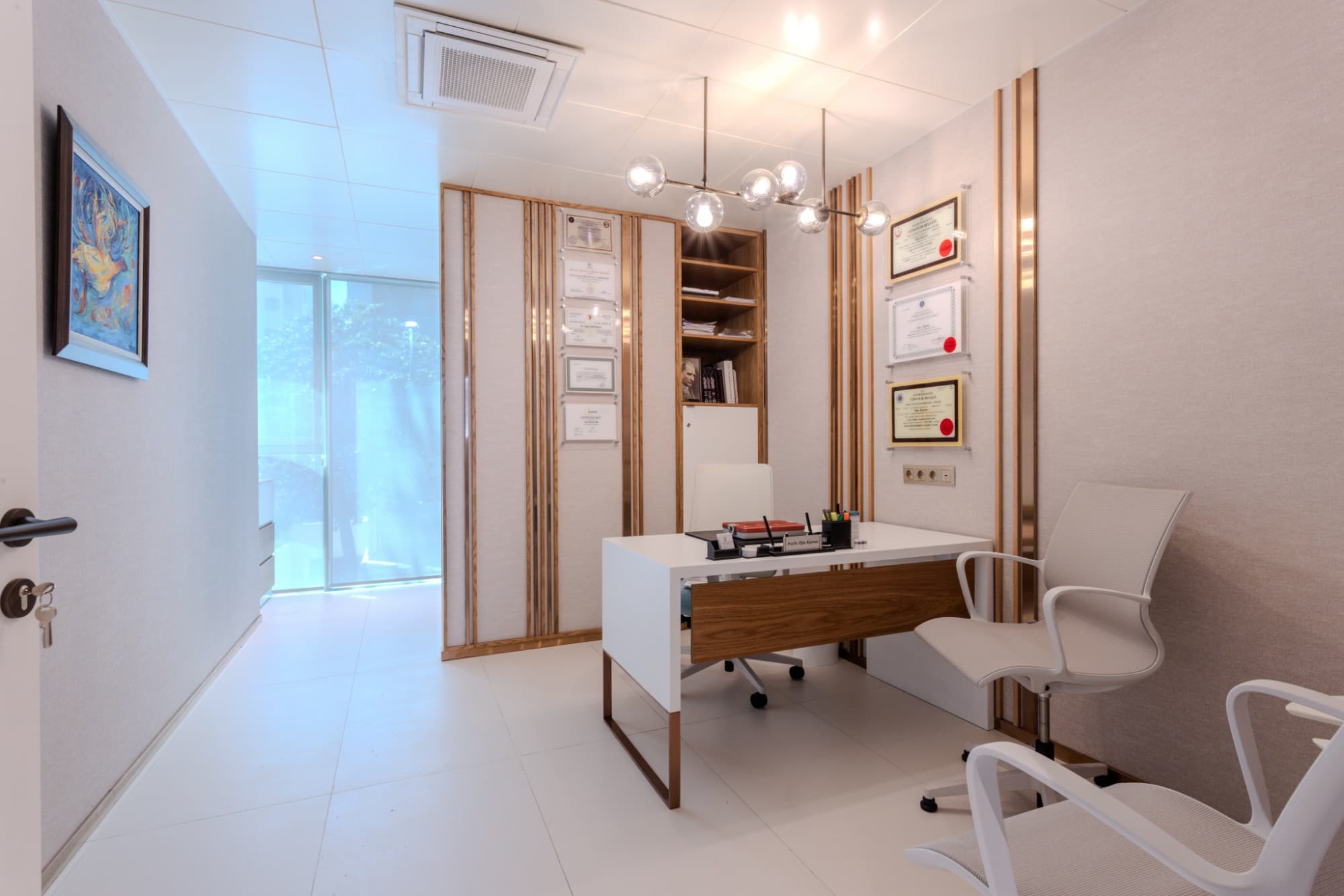Prof. Dr. Oğuz Kayıran's office, desk and credentials wall