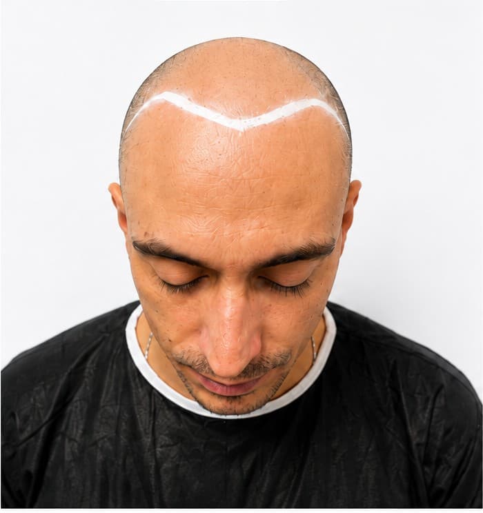 Before hair transplantation, frontal view